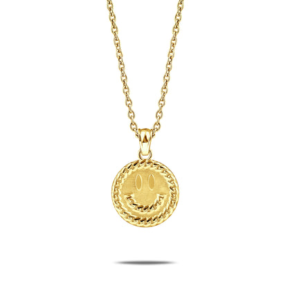 CUBAN LINK SMILEY FACE PENDANT GOLD