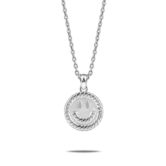 CUBAN LINK SMILEY FACE PENDANT SILVER