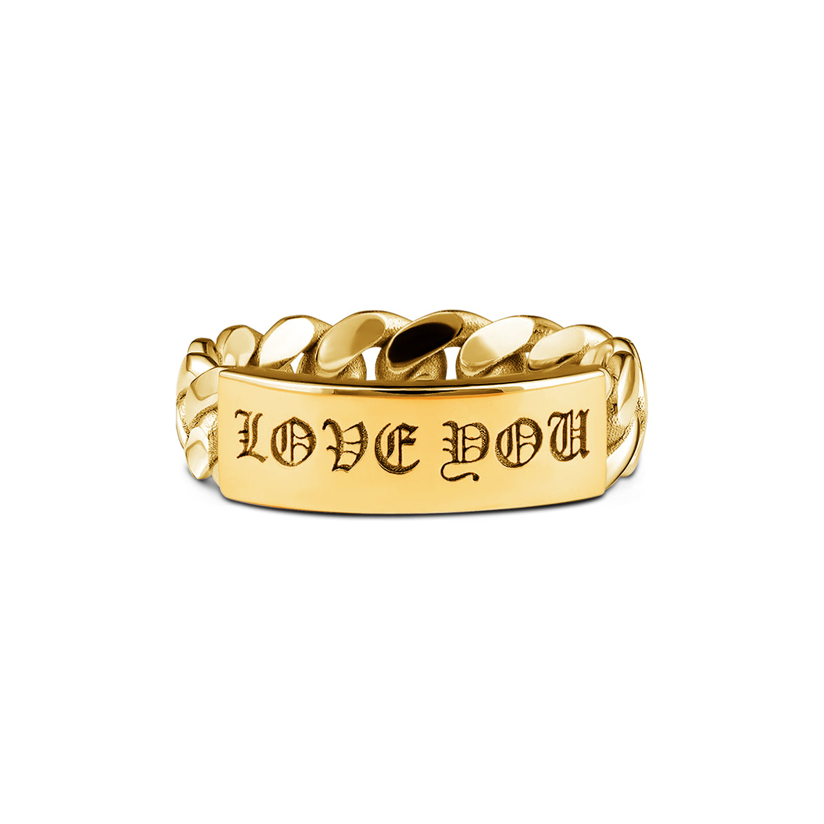 CUBAN LINK ID RING LOVE YOU GOLD
