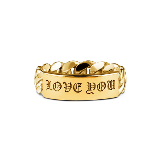 CUBAN LINK ID RING LOVE YOU GOLD