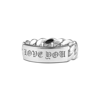 CUBAN LINK ID RING LOVE YOU SILVER