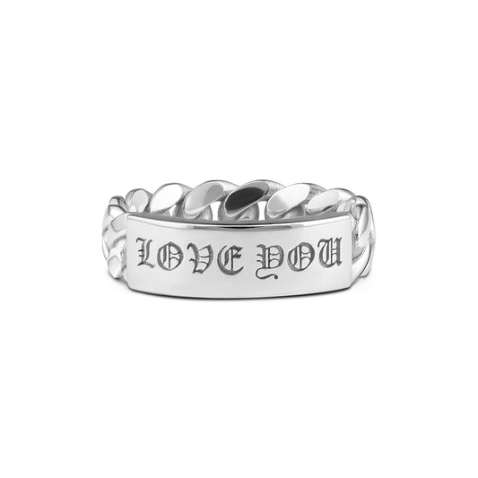 CUBAN LINK ID RING LOVE YOU SILVER