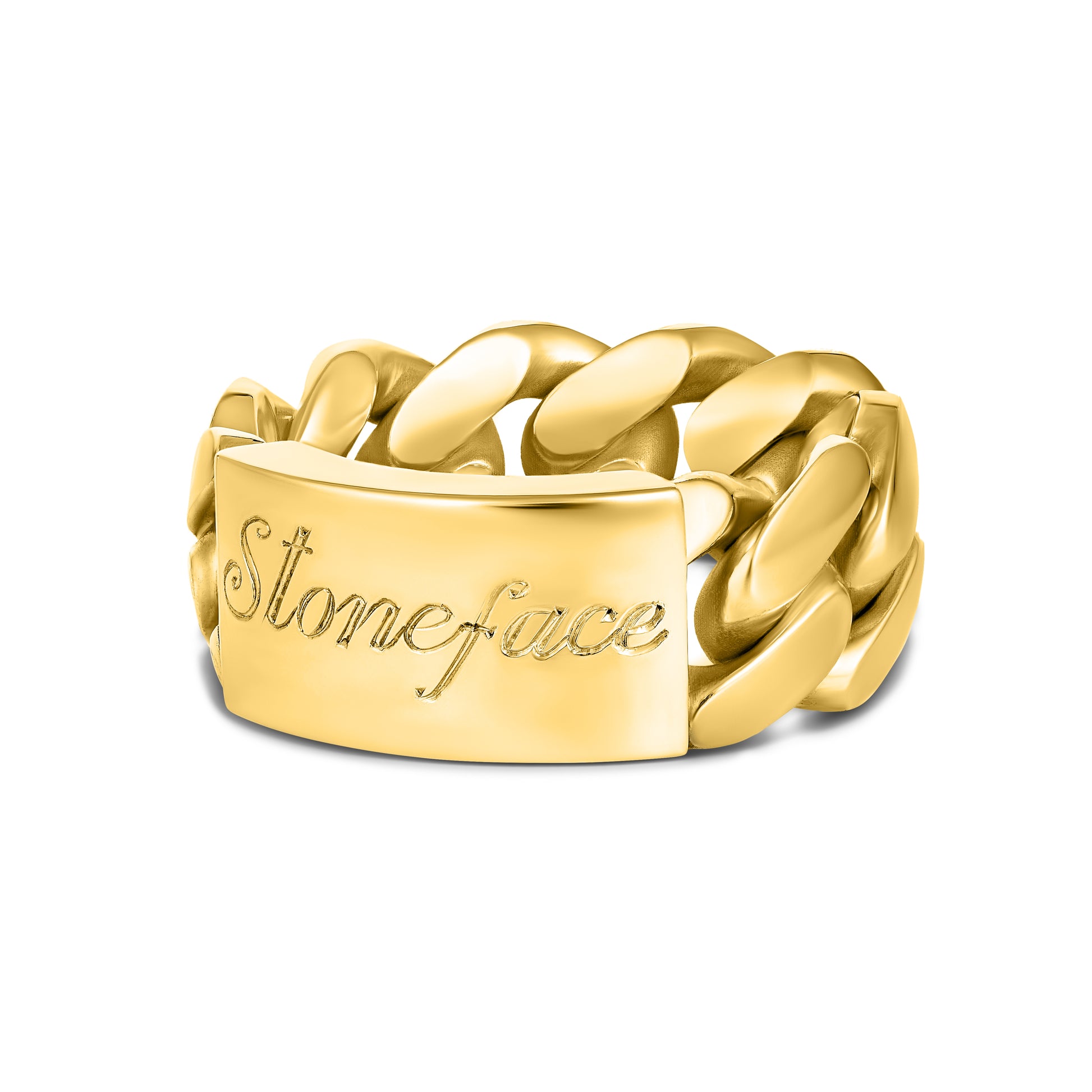 CUBAN LINK ID RING ENGRAVED GOLD (SIDE)