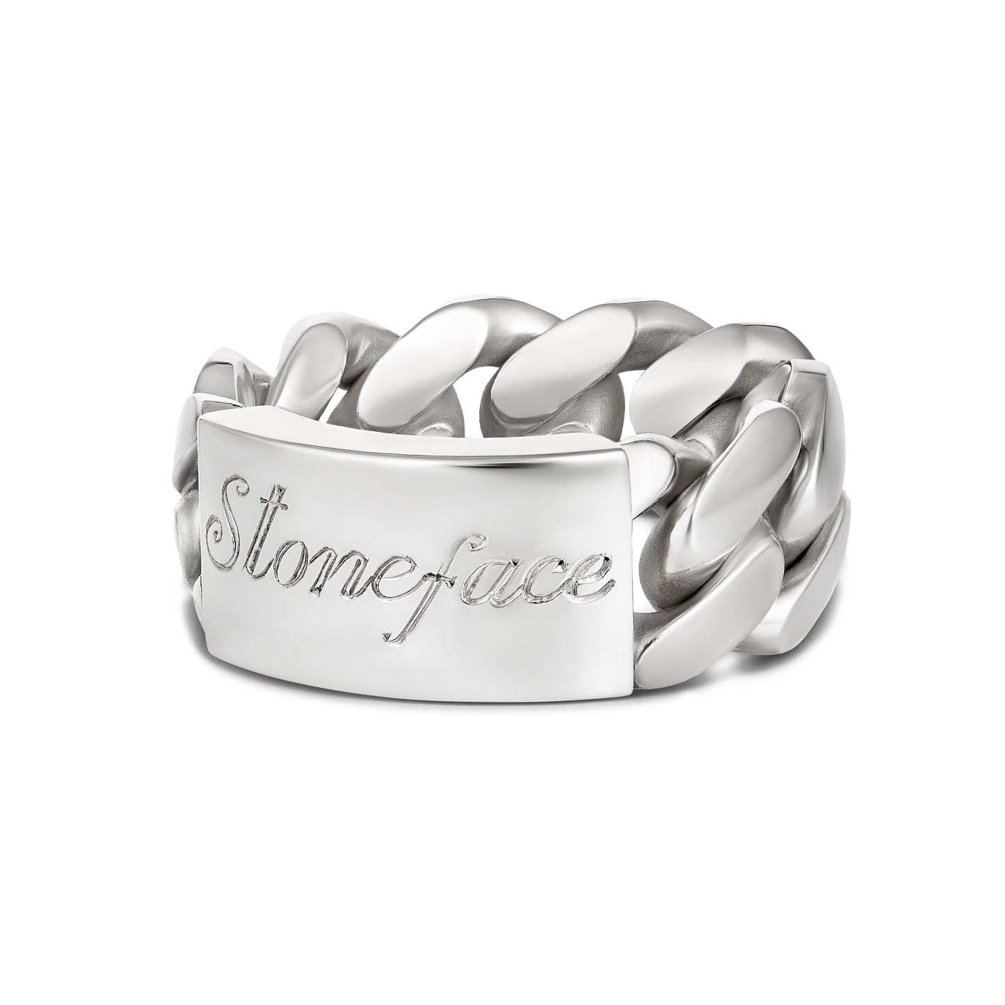 CUBAN LINK ID RING ENGRAVED SILVER (SIDE)