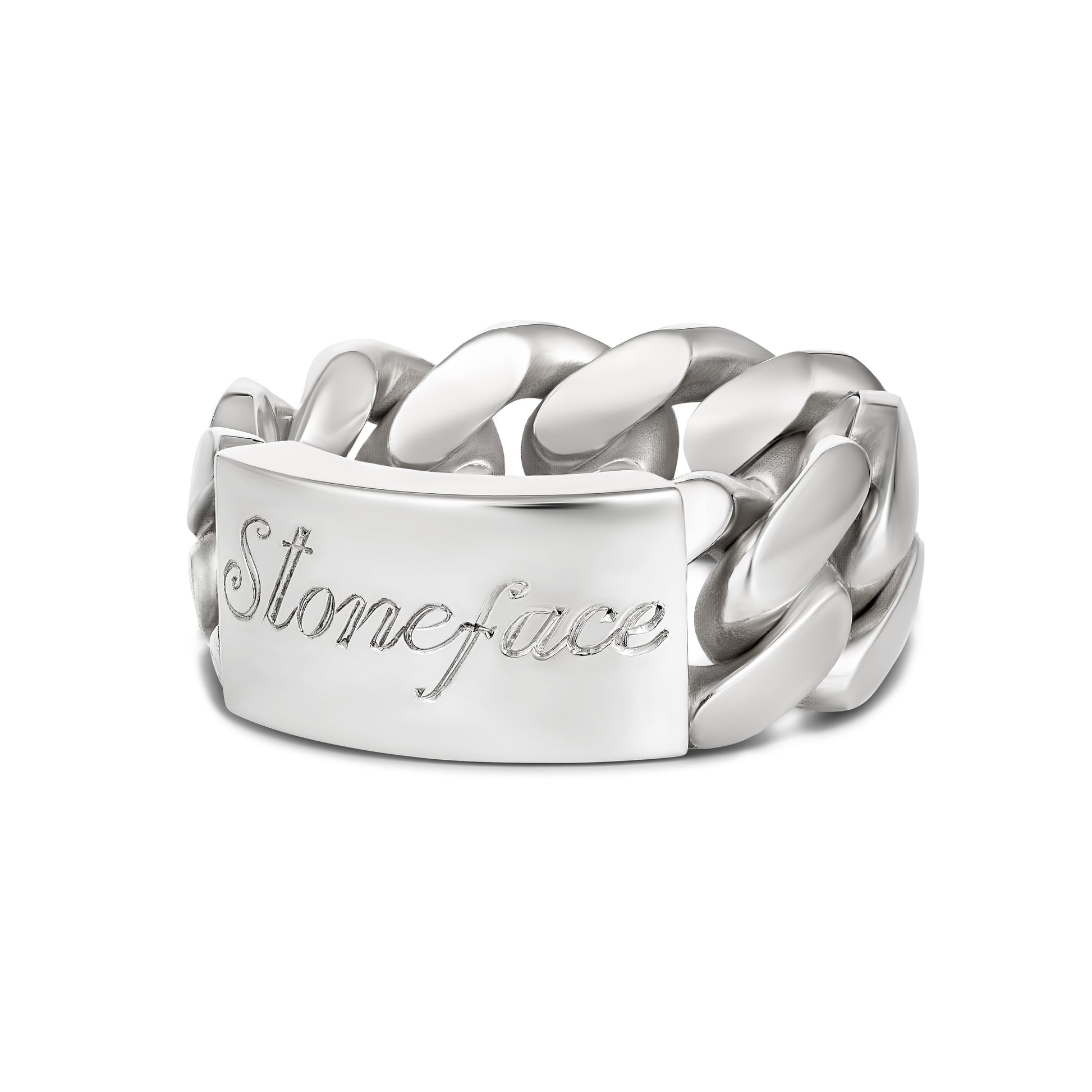 CUBAN LINK ID RING ENGRAVED SILVER (SIDE)